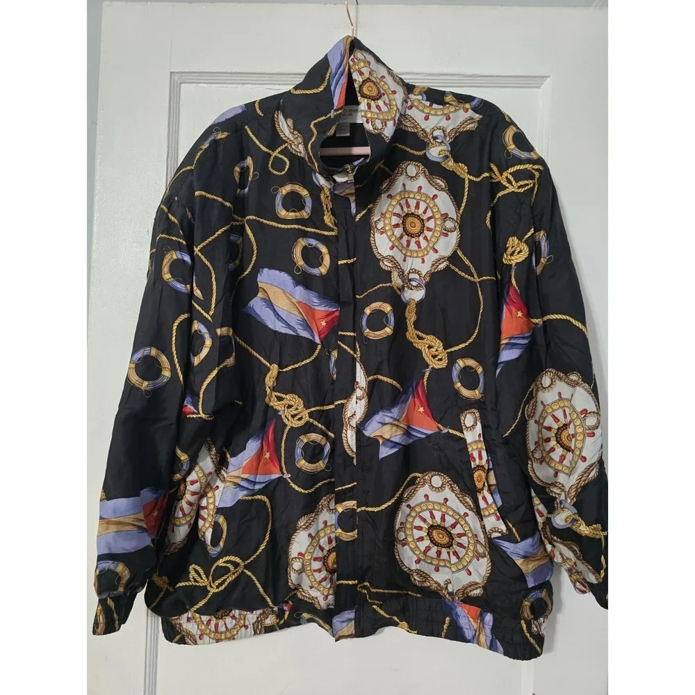 3XL Casual Corner vintage silk bomber jacket late 80s early 90s nautical